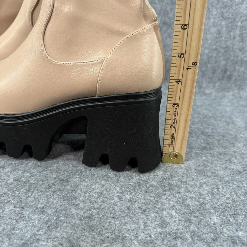 Loverboy Boots Womens 6.5 Over The Knee Block Heel Platform Side Zip Nude Chunky